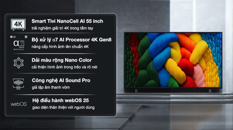 Smart Tivi LG NanoCell 4K 55 inch 2025 55NANO80ASA