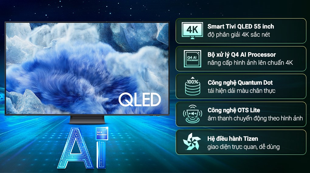 Smart Tivi Samsung QLED QA55Q8F5 55 Inch 4K – Hình Ảnh Sống Động, Thiết Kế Hiện Đại 1 Smart Tivi Samsung QLED QA55Q8F5 55 Inch 4K – Hình Ảnh Sống Động, Thiết Kế Hiện Đại