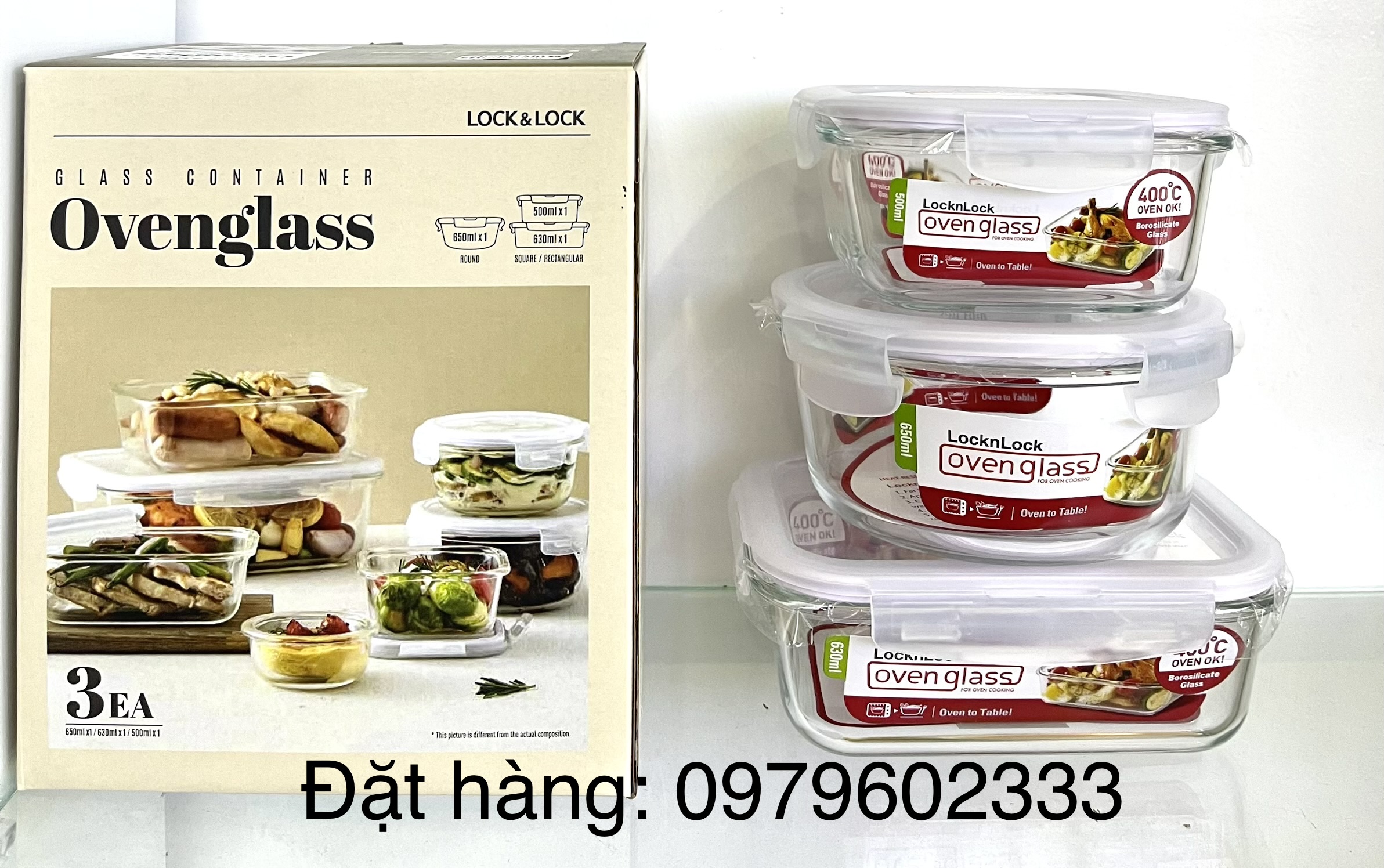 Bộ 3 Hộp Thủy Tinh Locknlock