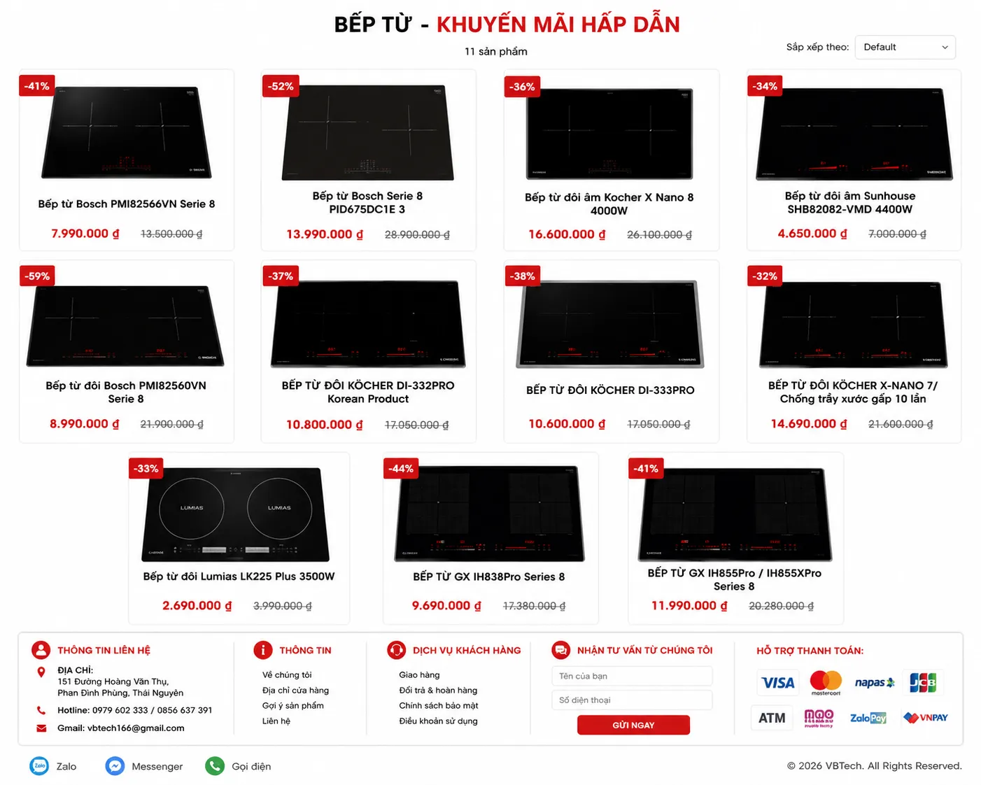 Bảng giá các mẫu bếp từ đang được bán tại Bếp Sành