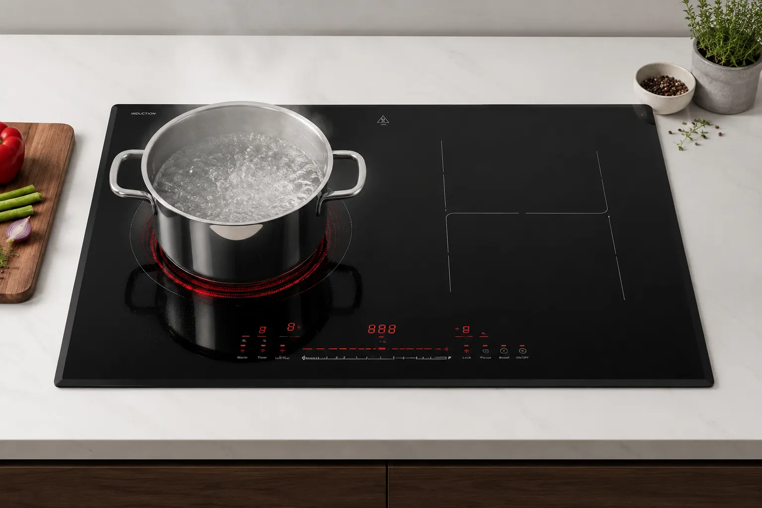Bếp từ sử dụng công nghệ cảm ứng điện từ để làm nóng trực tiếp đáy nồi