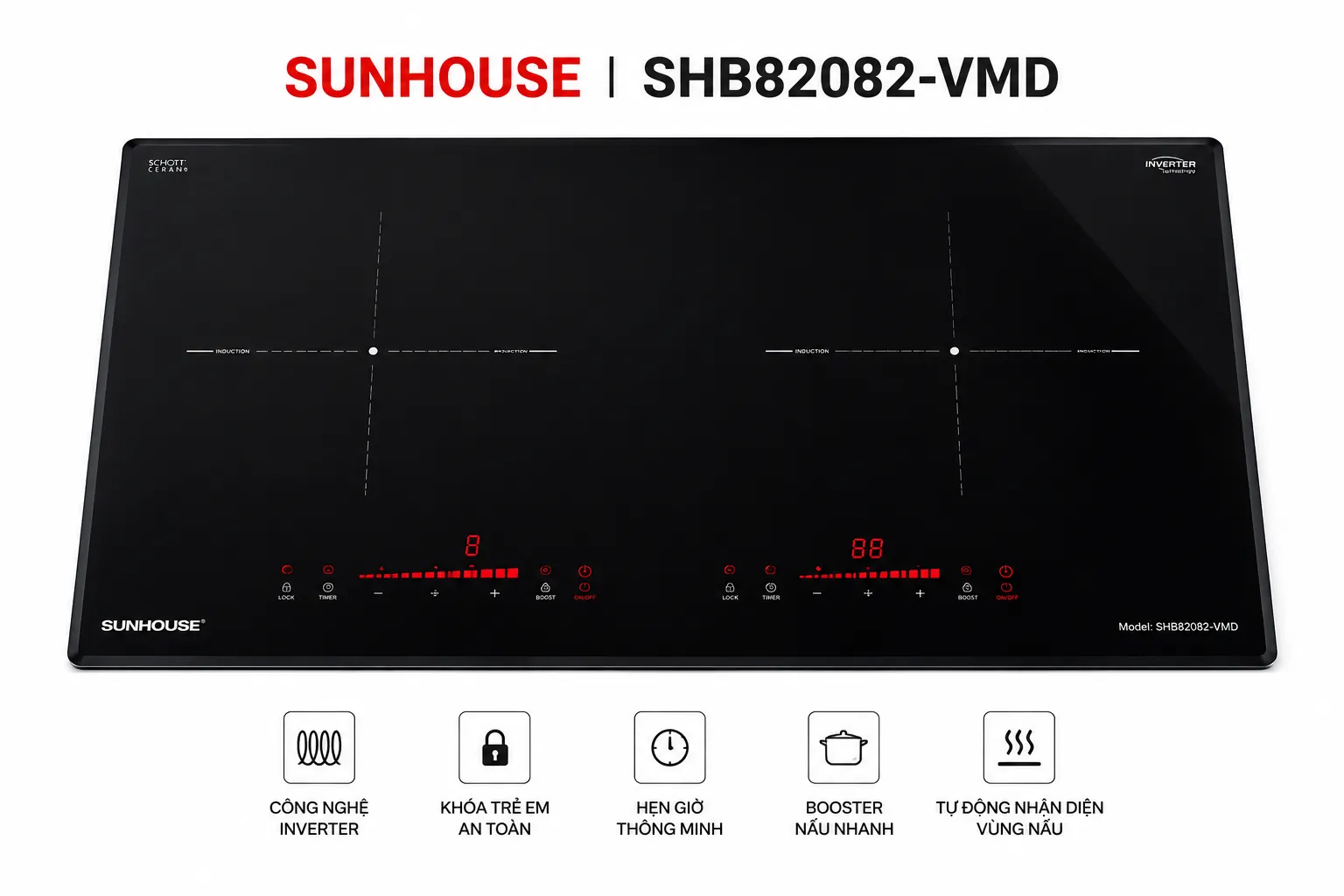 Bếp từ đôi âm Sunhouse SHB82082-VMD công suất 4400W