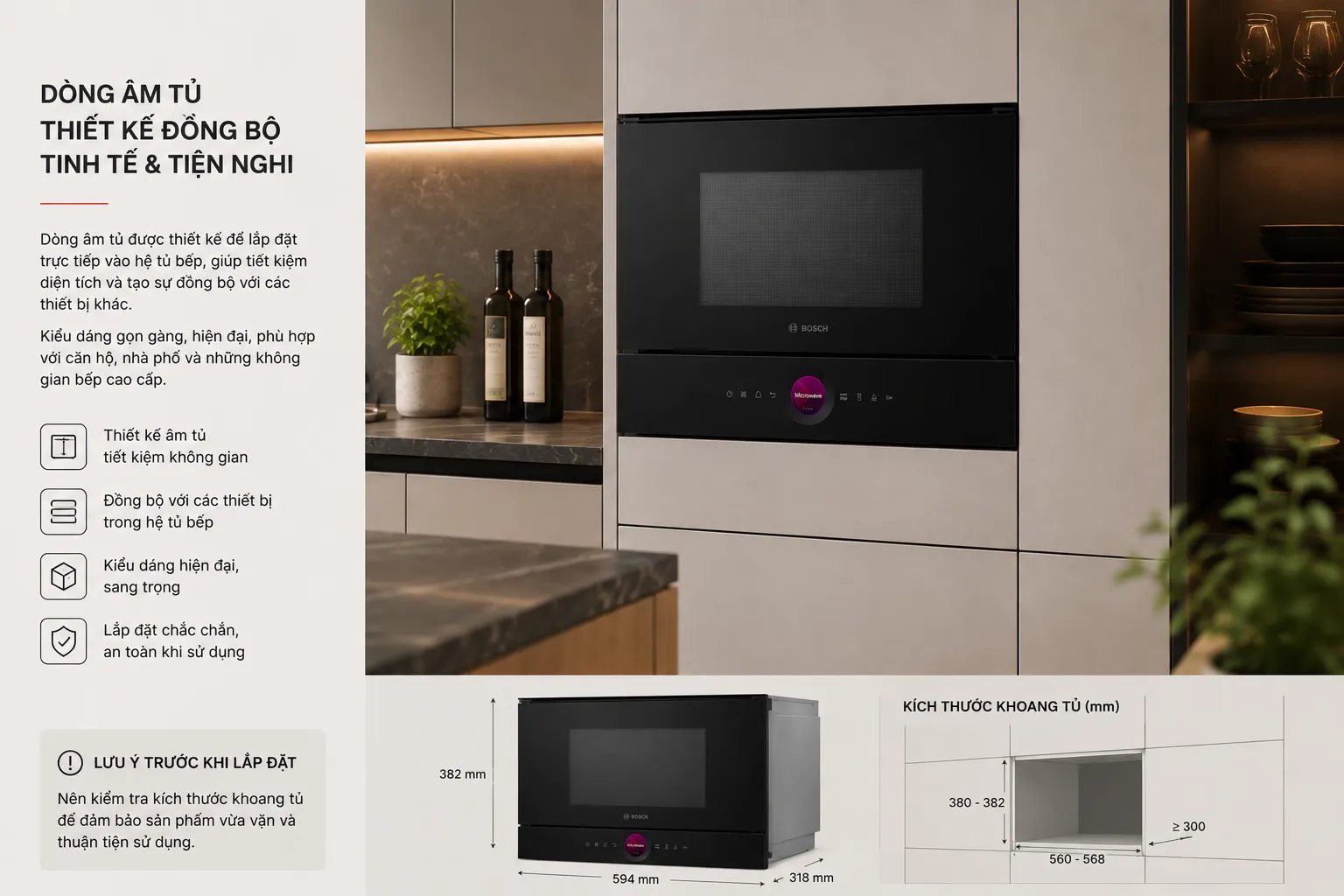 Lò vi sóng âm tủ Bosch BFL7221B1 Serie 8 màu đen
