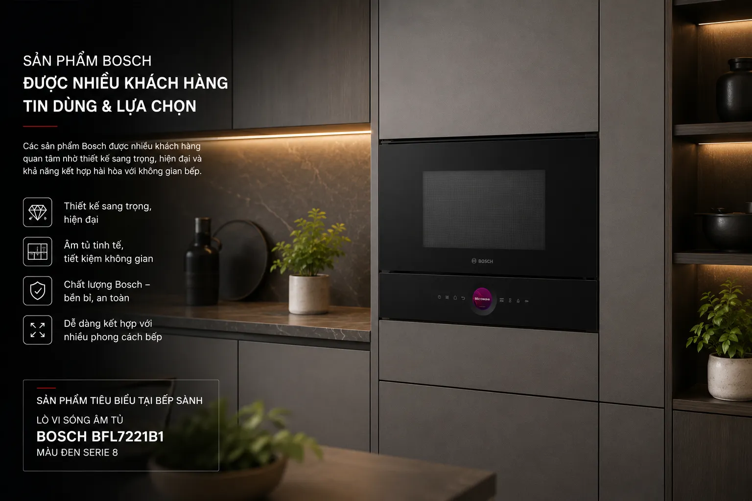 Lò vi sóng âm tủ Bosch BFL7221B1 Serie 8 màu đen tại Bếp Sành