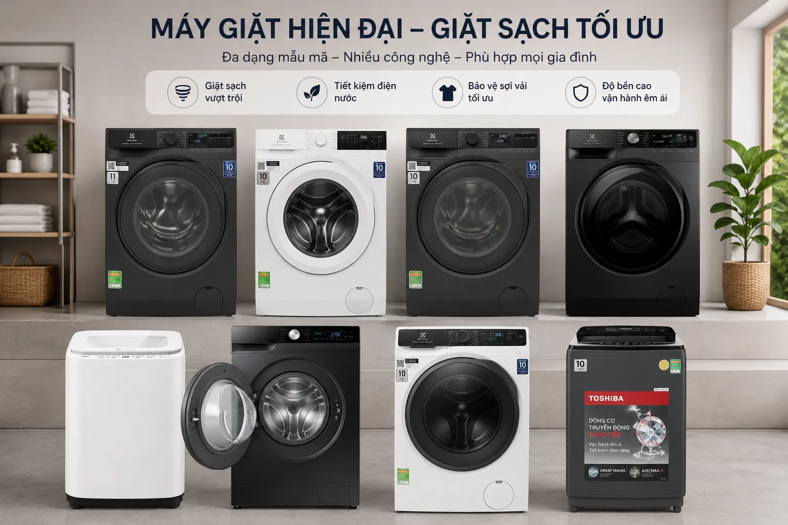 Máy Giặt Chính Hãng – Tiết Kiệm Điện, Giặt Sạch Hiệu Quả 1 Máy giặt chính hãng đa dạng mẫu mã, dung tích tại Bếp Sành