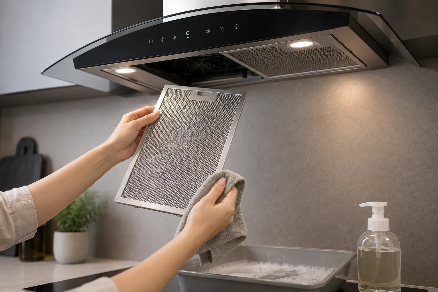 Vệ sinh lưới lọc máy hút mùi định kỳ để duy trì hiệu quả hoạt động