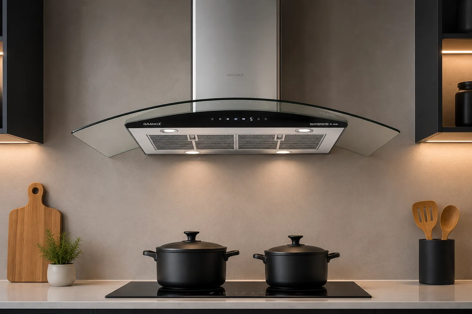 Máy hút mùi Grand X GX H90C62 thiết kế hiện đại cho không gian bếp