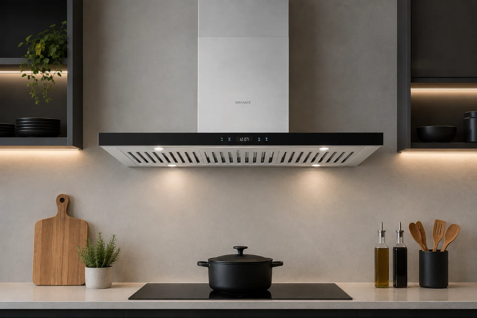 Máy hút mùi Grand X GX H90T65 thiết kế hiện đại cho không gian bếp