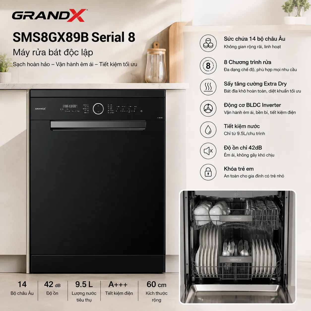 Máy rửa bát GrandX SMS8GX89B Serial 8