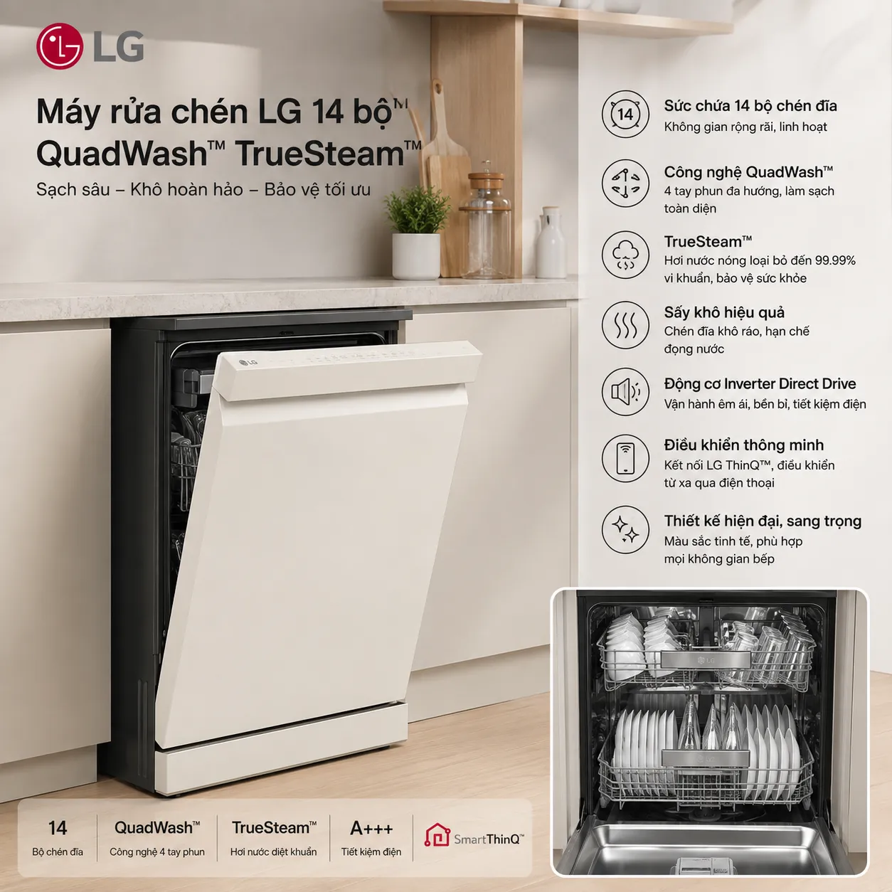 Máy rửa chén LG 14 bộ QuadWash TrueSteam