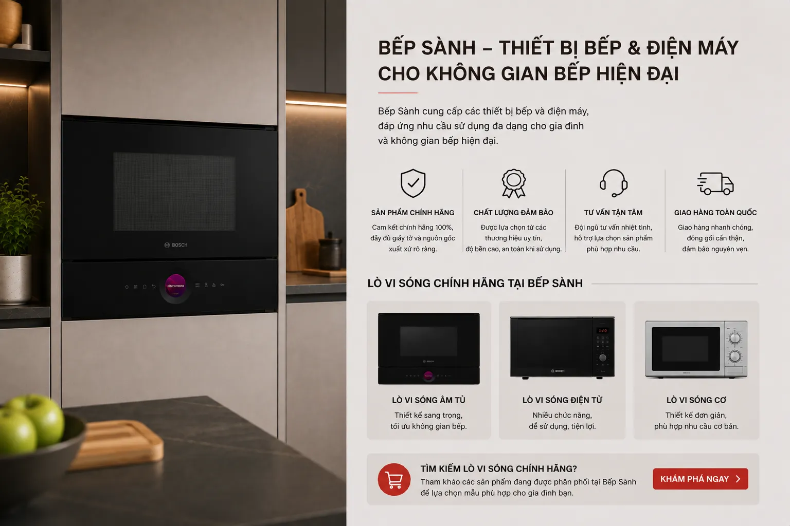 Lò vi sóng âm tủ Bosch BFL7221B1 Serie 8 – lựa chọn cho không gian bếp hiện đại tại Bếp Sành