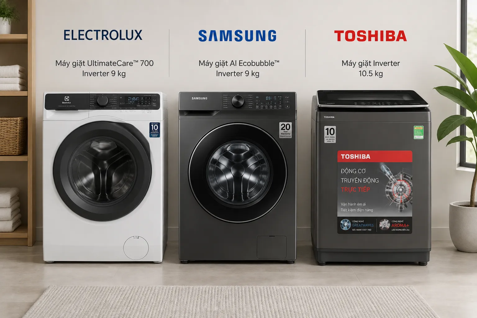 Máy Giặt Chính Hãng – Tiết Kiệm Điện, Giặt Sạch Hiệu Quả 11 Máy giặt Electrolux, Samsung và Toshiba tại Bếp Sành