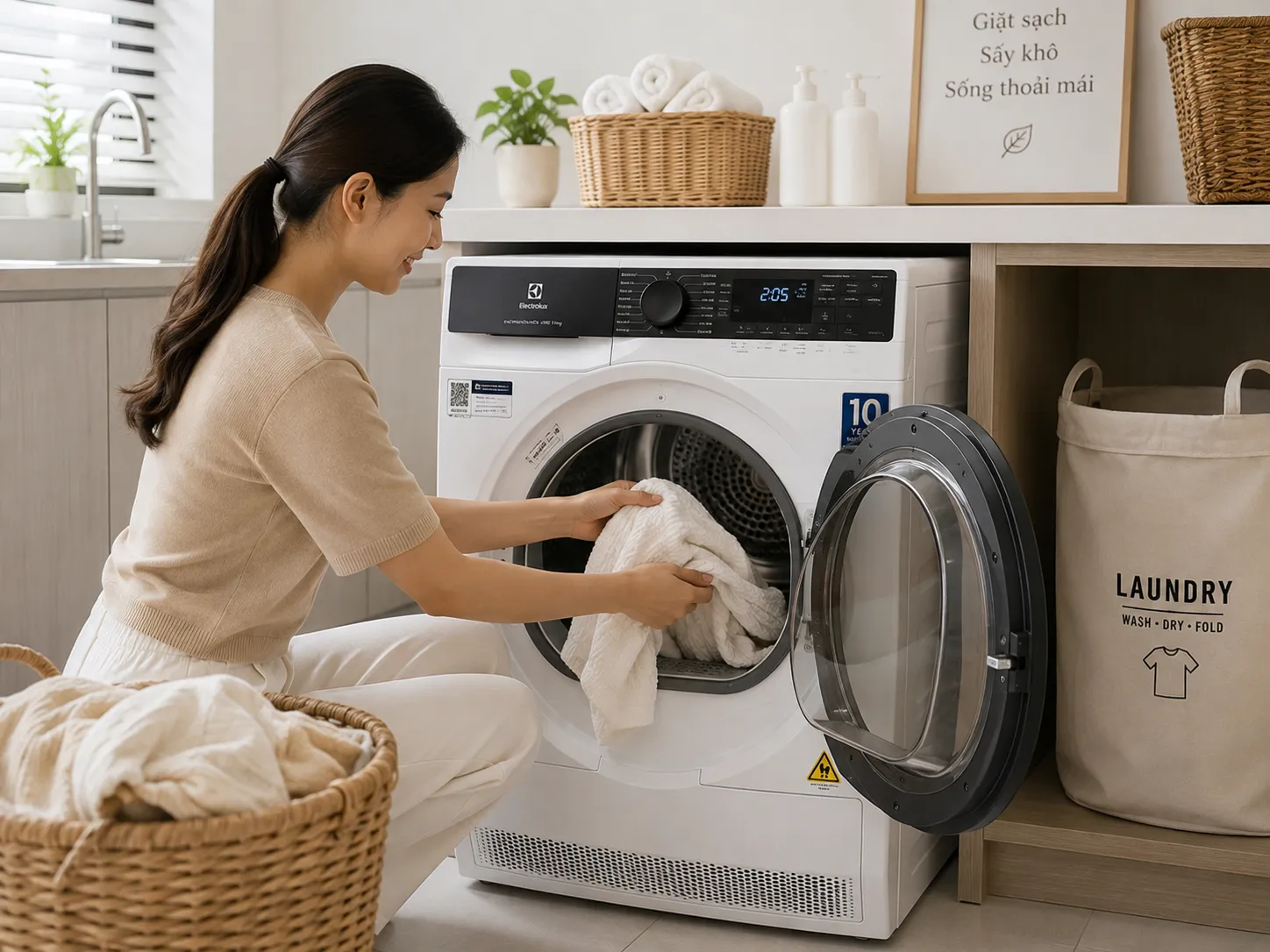 Vệ sinh bộ lọc xơ vải và các bộ phận theo hướng dẫn của nhà sản xuất để máy sấy hoạt động ổn định.